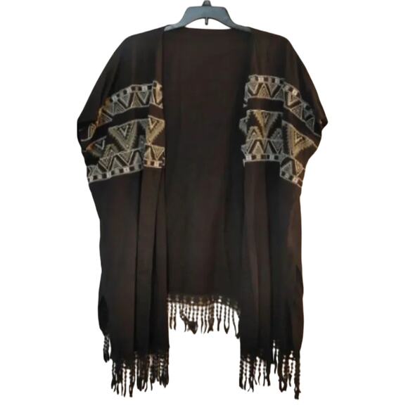 World Market Black Embroidered Lace Fringe Open Front Kimono Free Size MSRP $110 - Picture 3 of 11